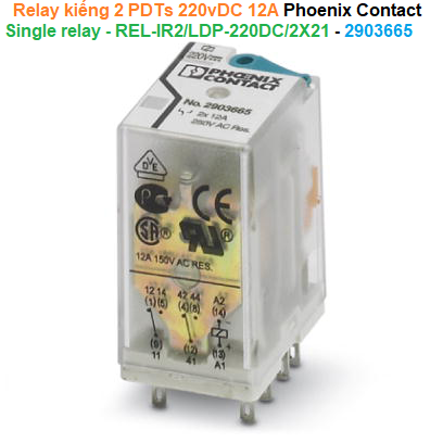Role Relay kiếng trung gian 2 PDT 220vDC 12A  - Phoenix Contact - Single relay - REL-IR2/LDP-220DC/2X21 - 2903665